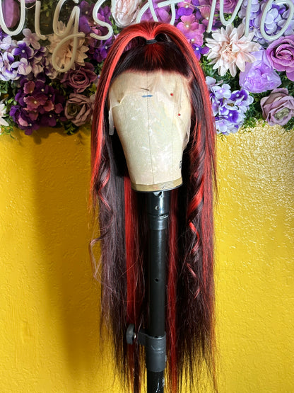 30” Red/Black Wig