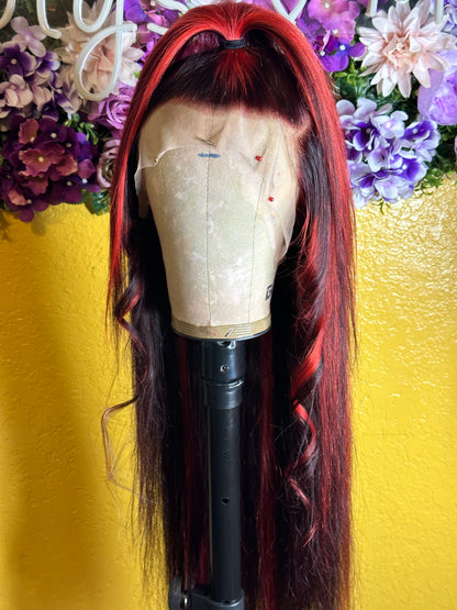 30” Red/Black Wig